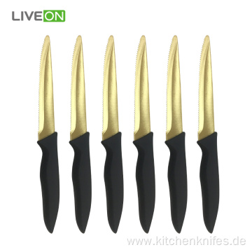 Gold Titanium Coating Steel Plastic Handle Steak Knife